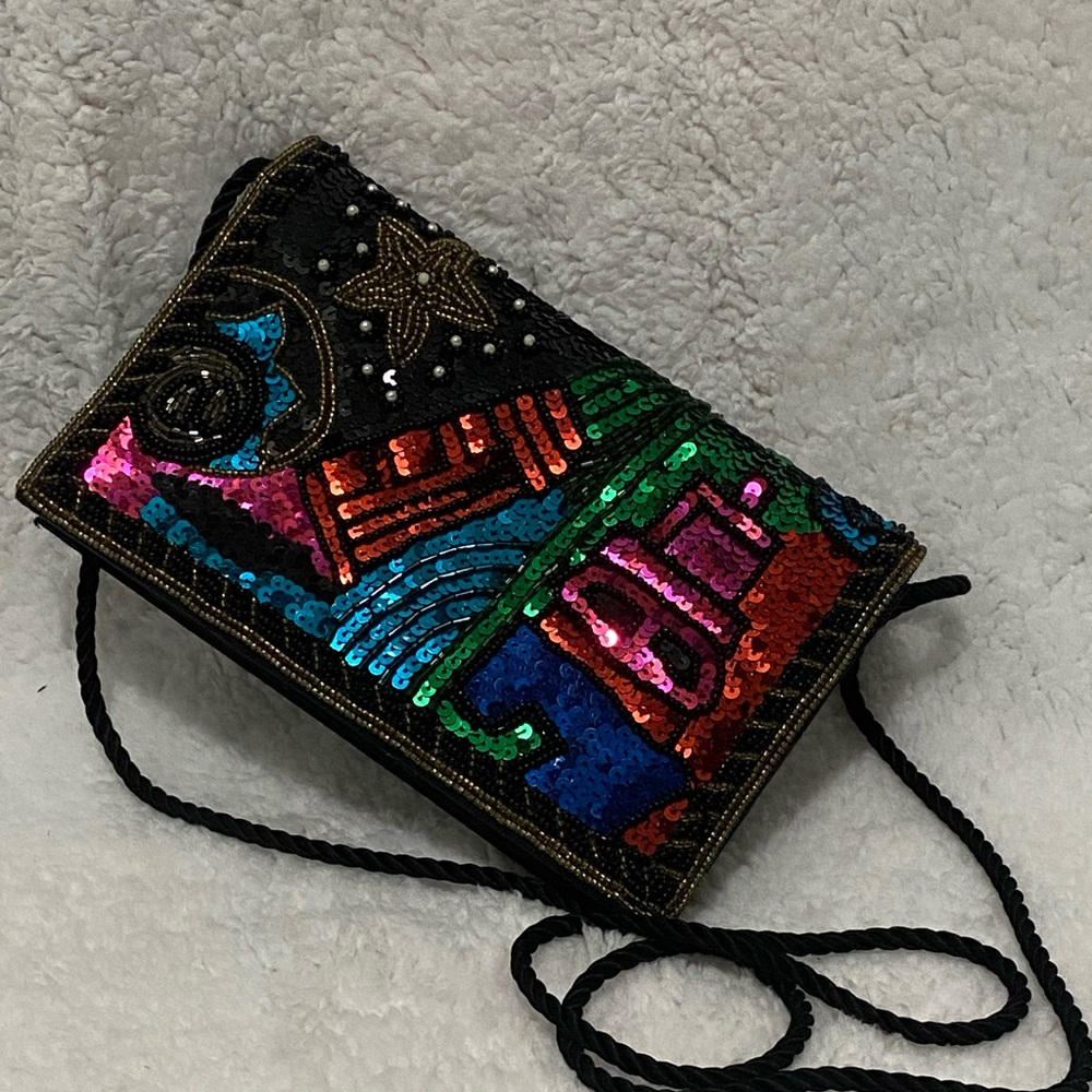 Funky Retro Colorful Sequin Crossbody Bag 1980s ‘s Vintage Beaded Purse - Picture 11 of 11